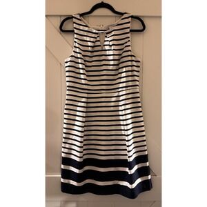 Liz Claiborne‎ Nautical Navy/White Stripe Keyhole Neck Lined Dress Size 8